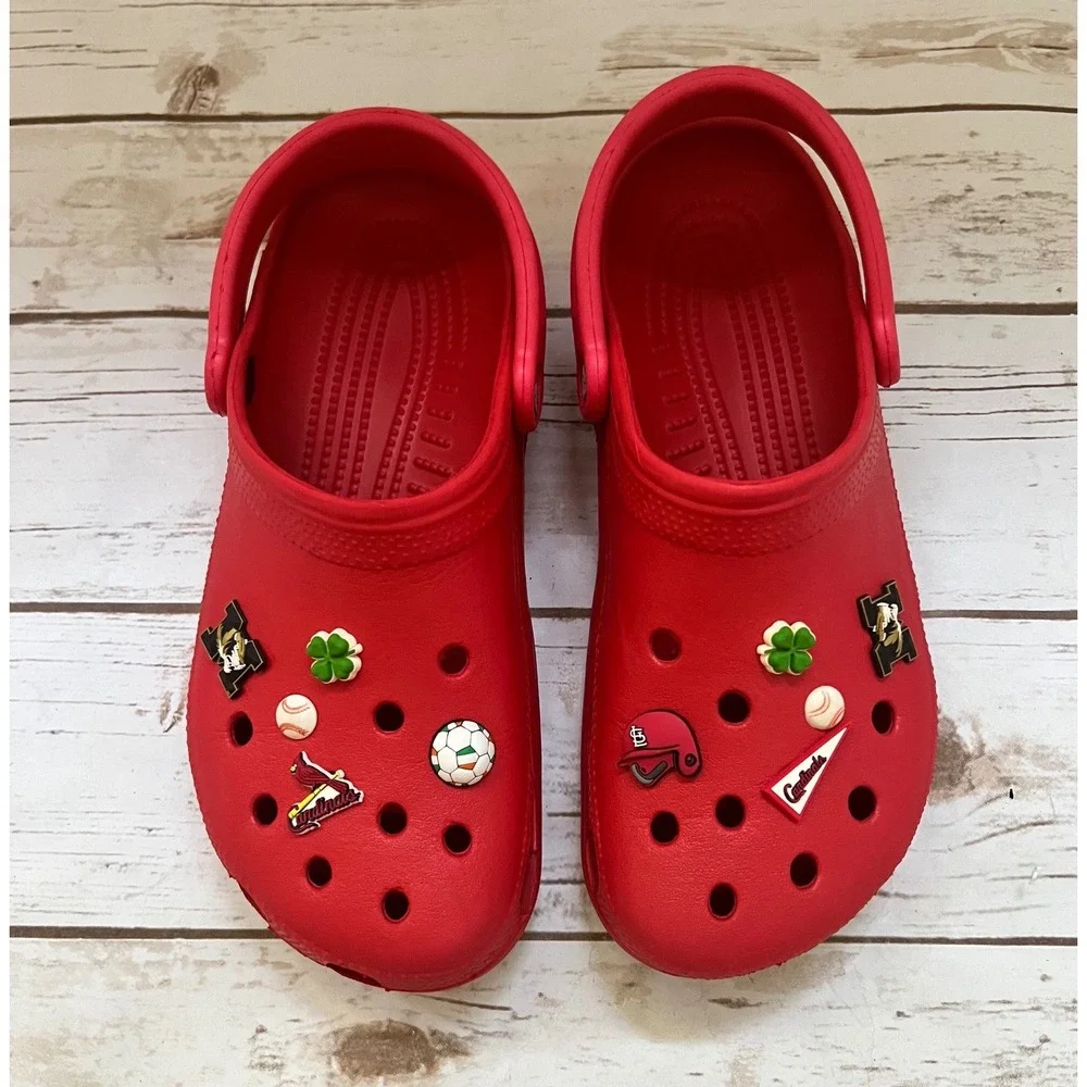 Crocs Classic Clogs Red Sports Jibbitz St Louis Cardinals Mens 9 Womens 11